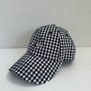 Vineyard Vines Black & White Gingham Adjustable Baseball Cap